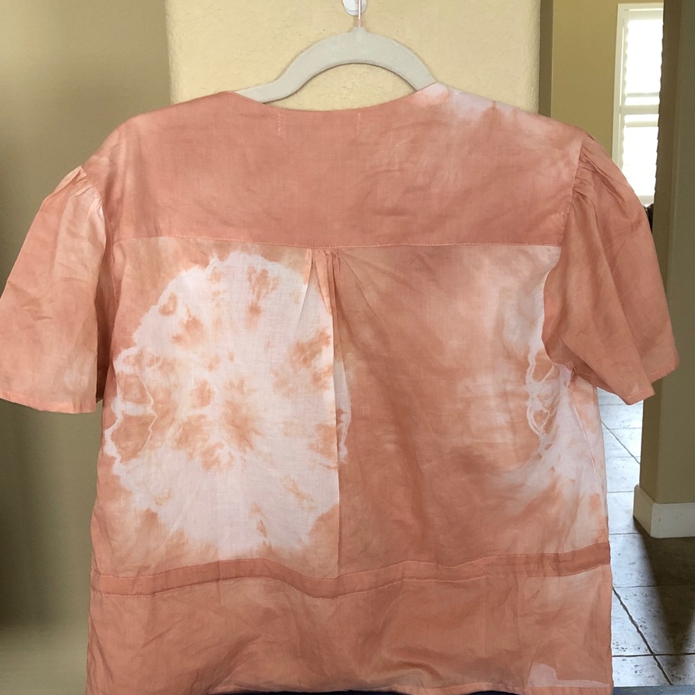 Light Coral Tie-Dye V-Neck Women's Top - Picture 8 of 8